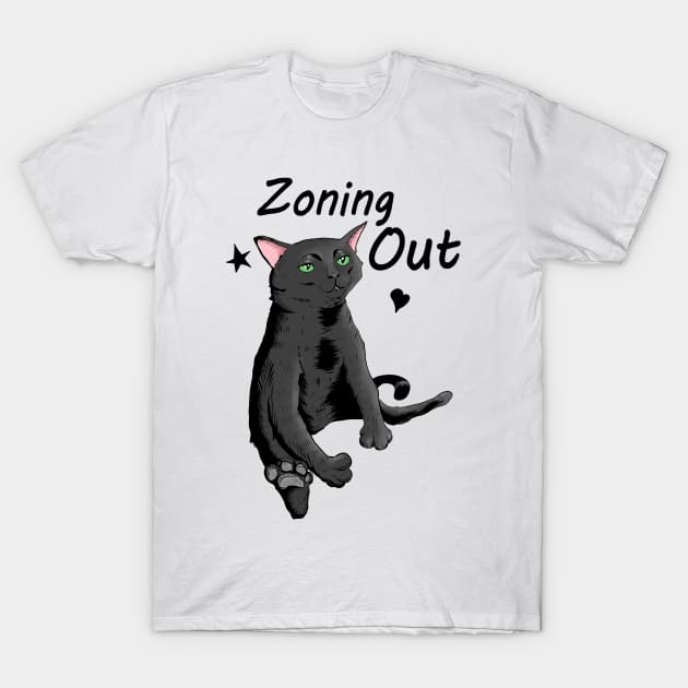 Black Cat Zoning Out T-Shirt by Eccentric-ink